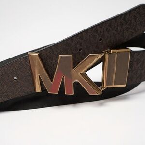 Michael Kors Dark Brown Belt with Gold Logo Buckle